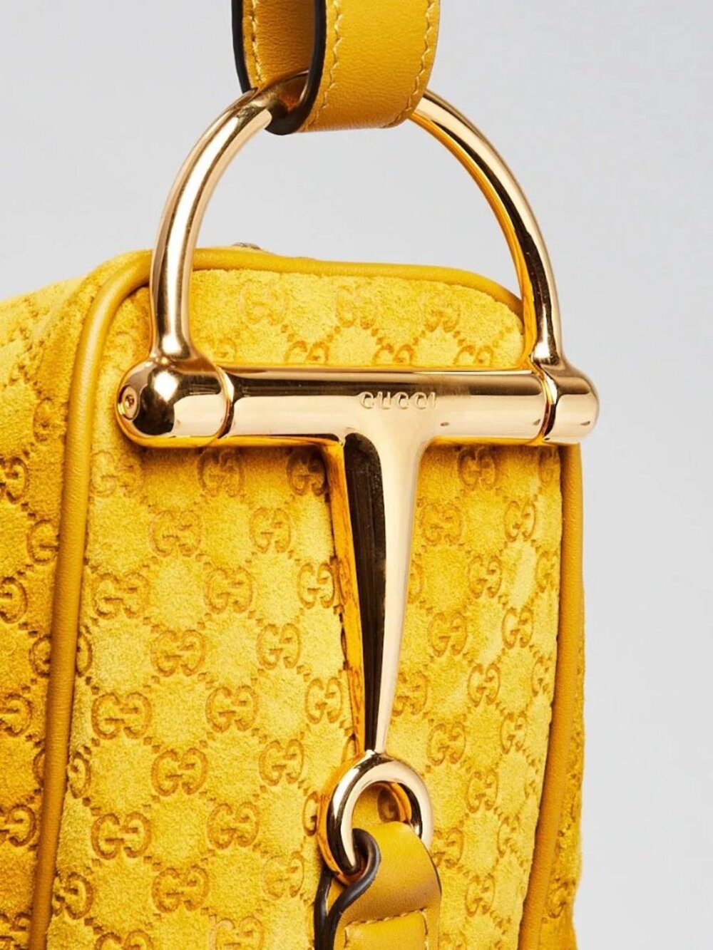 Gucci Yellow Micro Guccissima Embossed Suede Half Moon Horsebit Shoulder Bag - Picture 6 of 11